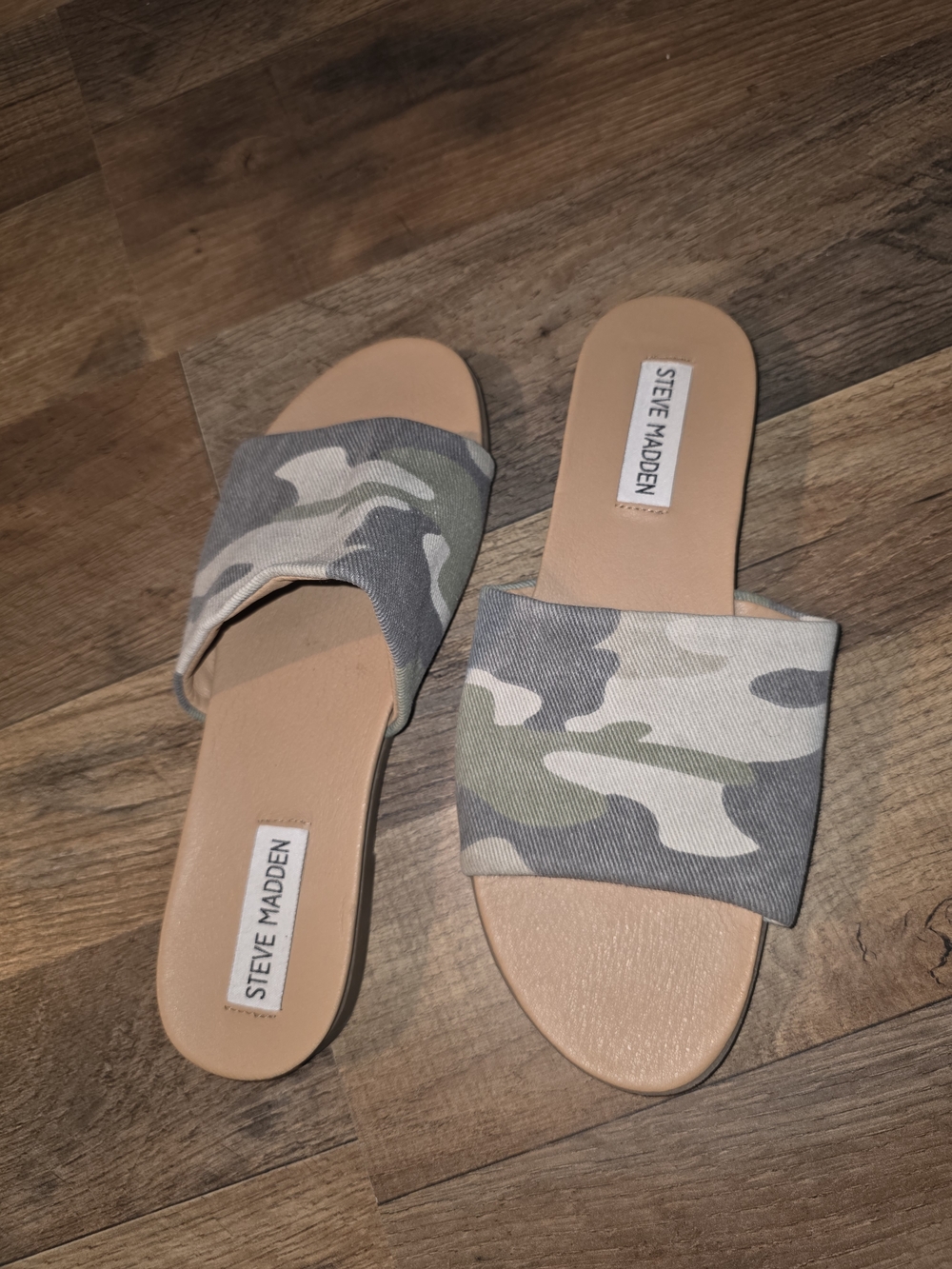 Steve Madden Camo Slide Sandals in Green and Gray